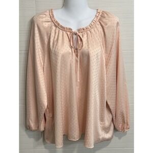 Lauren Conrad Peachy Pink Monochrom Lightweight Polka Dot Blouse XXL, Office